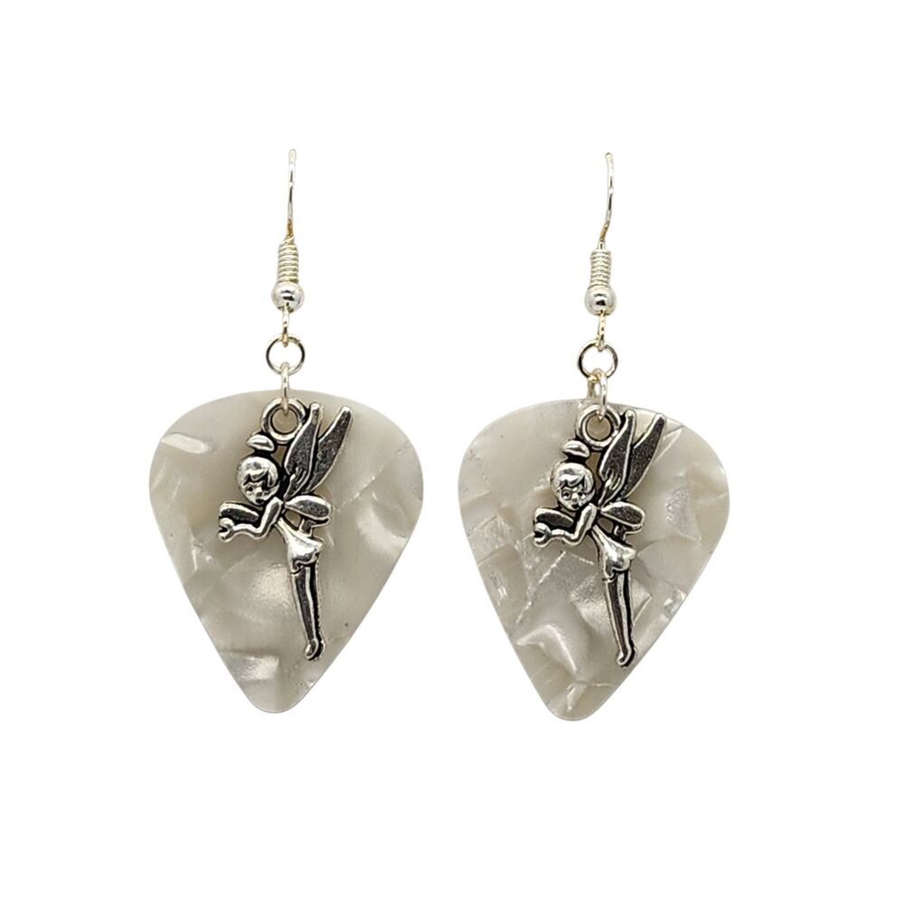 Fairy Girl Charm on Guitar Pick Earrings - Choose Color - Handmade in USA